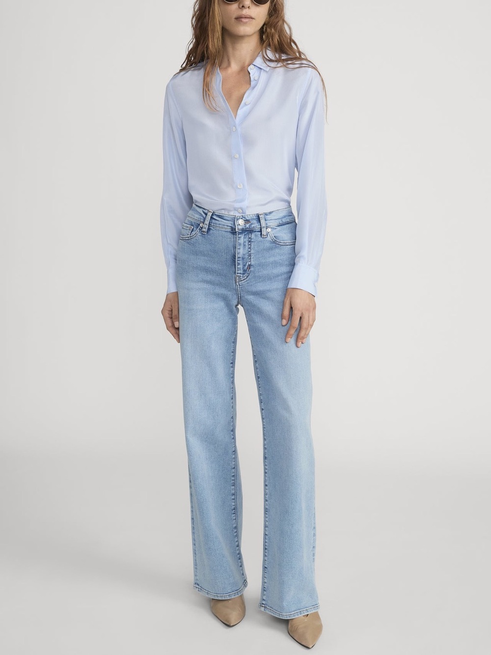 FRAME Le Slim Palazzo Wide Leg Jeans Size 26 Light Wash Tribute High Rise